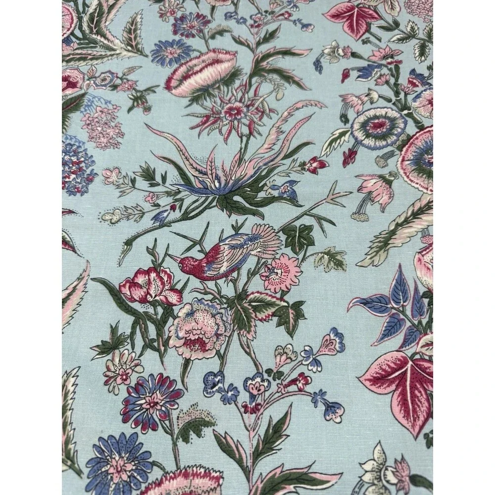 Pottery Barn Botanical Floral Pillow Cover 18x18 Aqua Cottagecore Cotton Linen